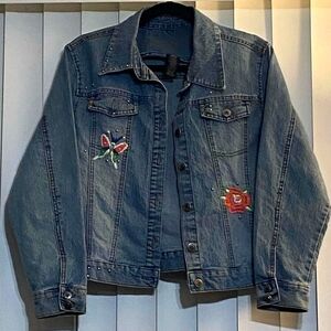 Arizona Jean Company XL Denim Patches Feminine Floral Butterfly Jacket